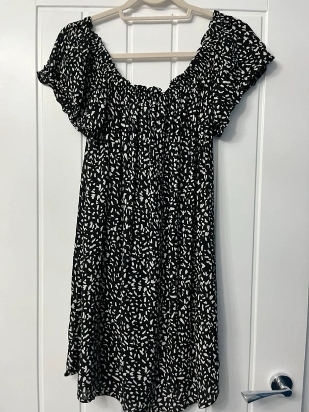 Off-Shoulder Black & White Printed Maxi Dress